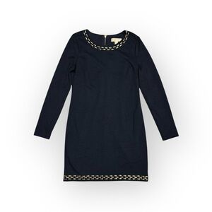 008 MICHAEL KORS Women's Long Sleeve Gold Studded Mini Dress, Sz 8, Black